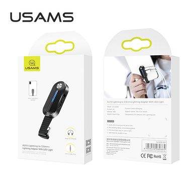 Переходник USAMS Lightning to 3.5mm+Lightning Adapter With LED Light US-SJ358 AU10 |2A|