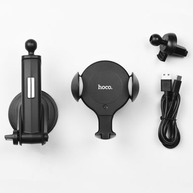 Держатель для телефона в машину с беспроводной зарядкой HOCO CA60 with wireless charger Aspiring. Black