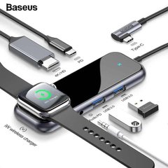 USB хаб BASEUS Superlative Multifunctional Type-C to 2 USB3.0+HDMI+AUX+PD+iWatch wireless charger