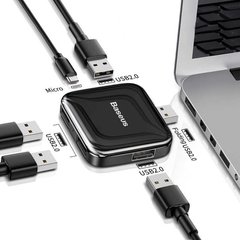USB хаб BASEUS USB Fully folded portable 4in1 |4xUSB2.0, Micro USB Power Supply| Black