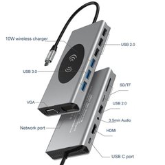 USB хаб REMAX Type-C Docking Station with Qi charger RU-U99 |15in1|