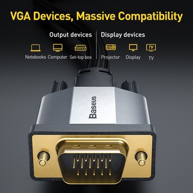Кабель VGA BASEUS Enjoyment Series VGA Male To VGA Male Bidirectional Adapter Cable |2M|. Grey